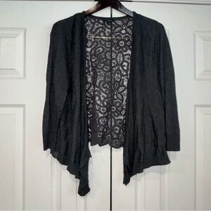 American Eagle Women’s Gray Open Front 3/4 Sleeve Cardigan Lace Back XL
